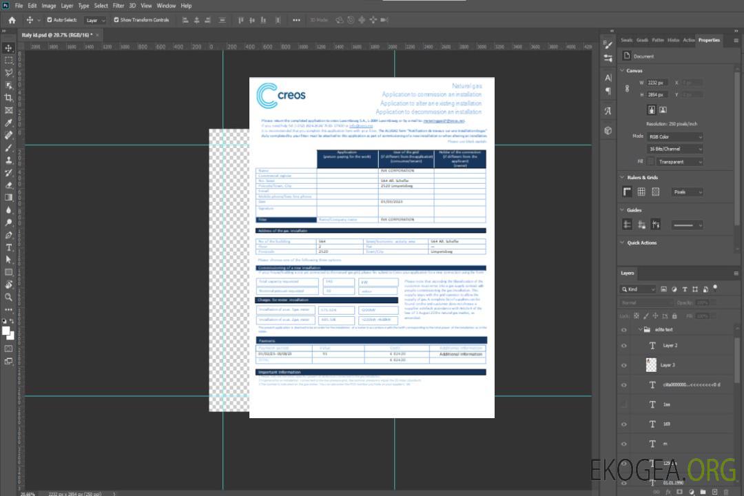Facture commerciale du service public de gaz Creos Luxembourg SCR template